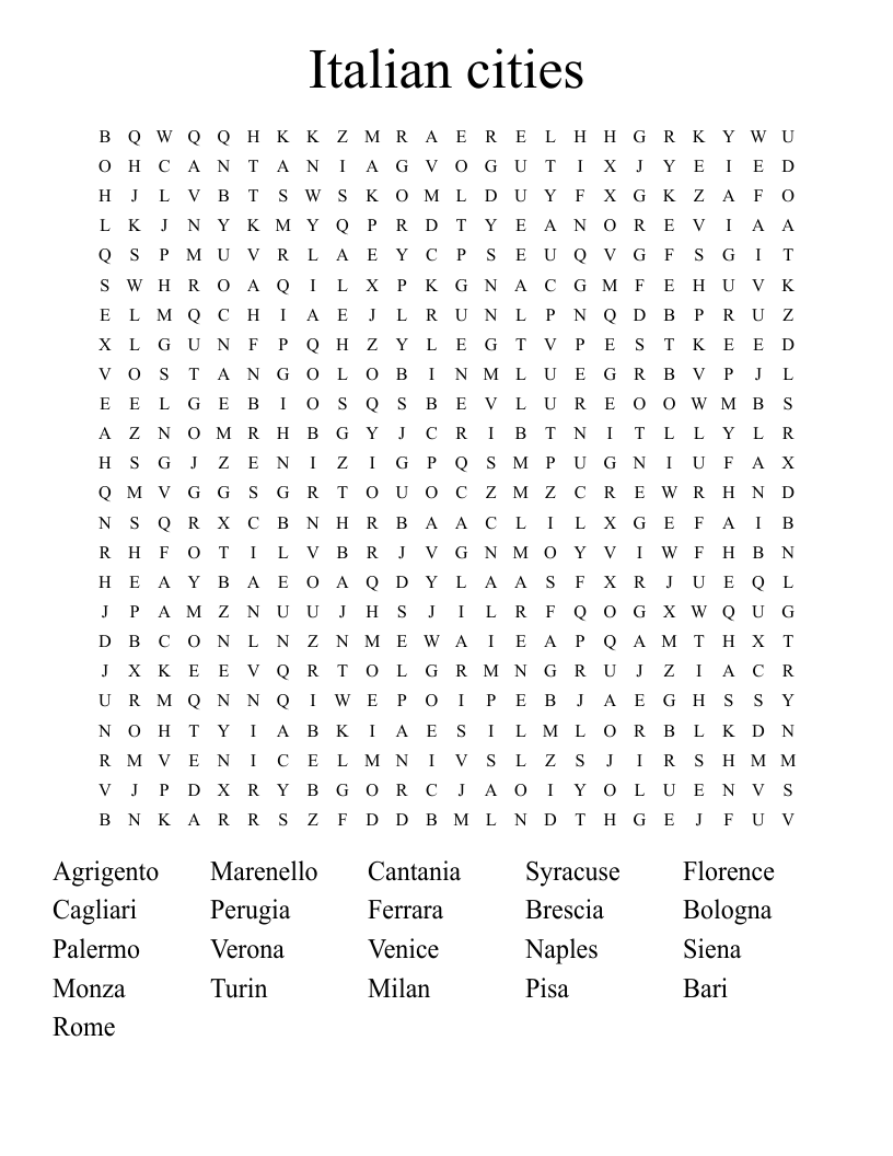 Italian cities Word Search