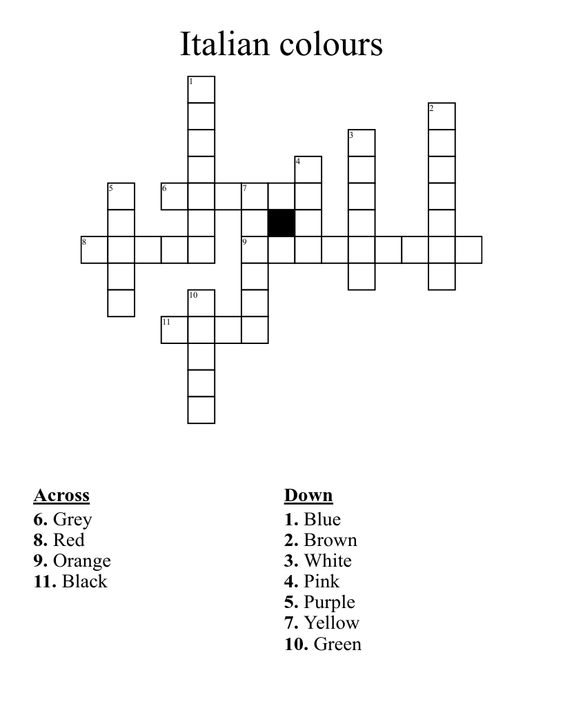 Italian colours   Crossword