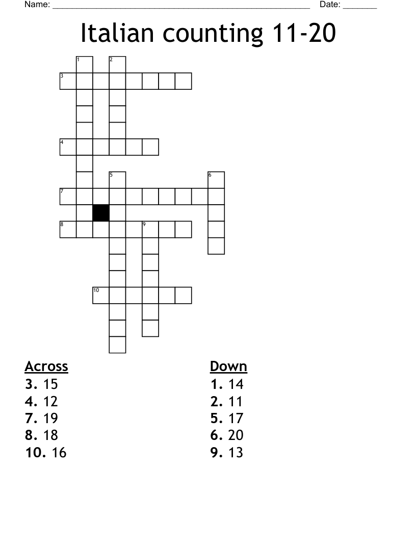 Italian counting 11-20 Crossword