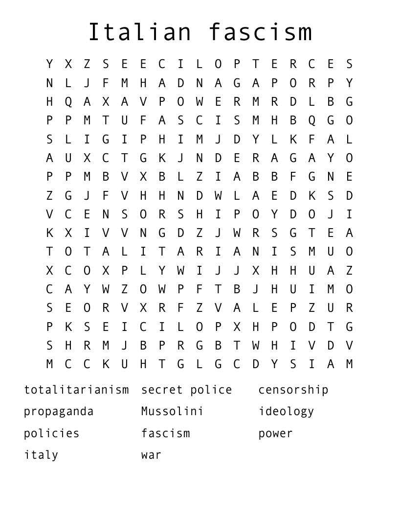 Italian fascism  Word Search