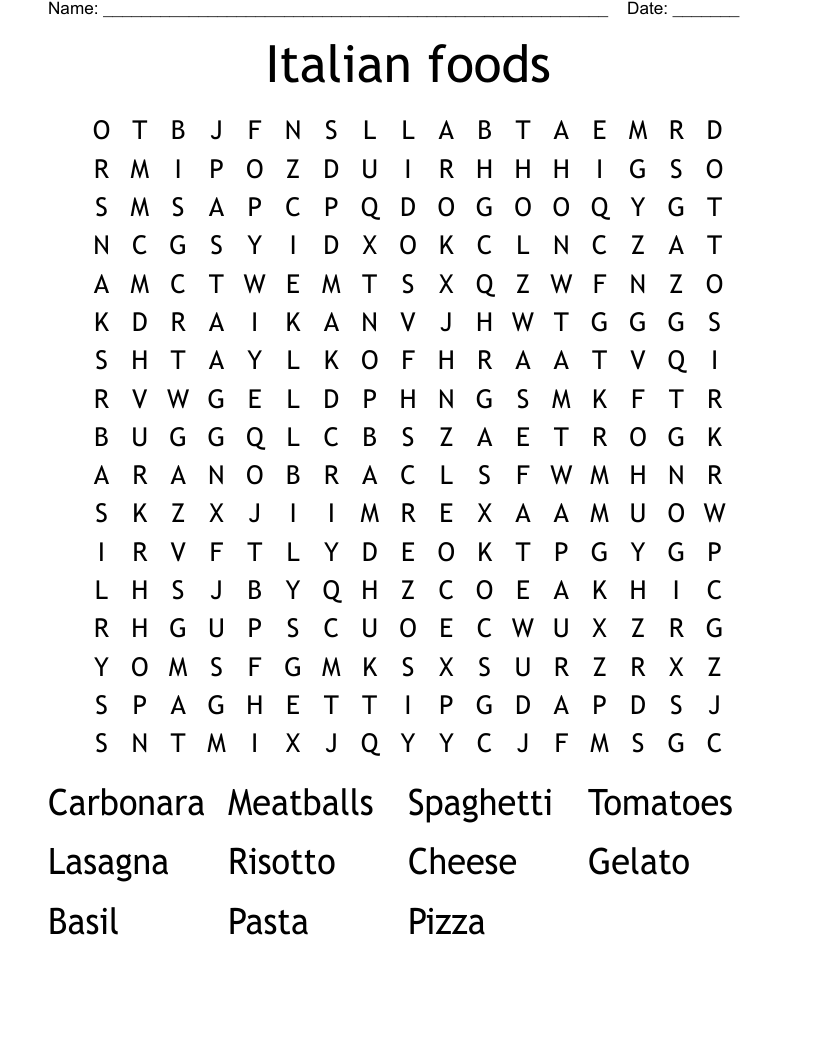 Italian foods  Word Search