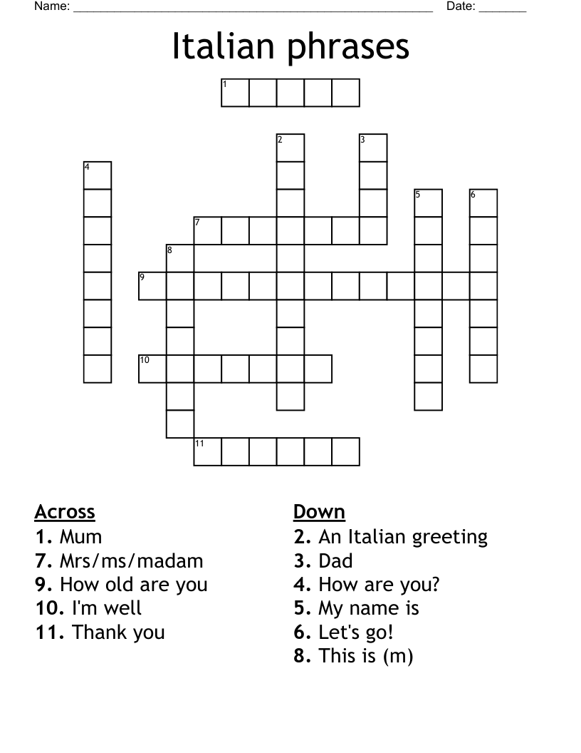 Italian phrases Crossword
