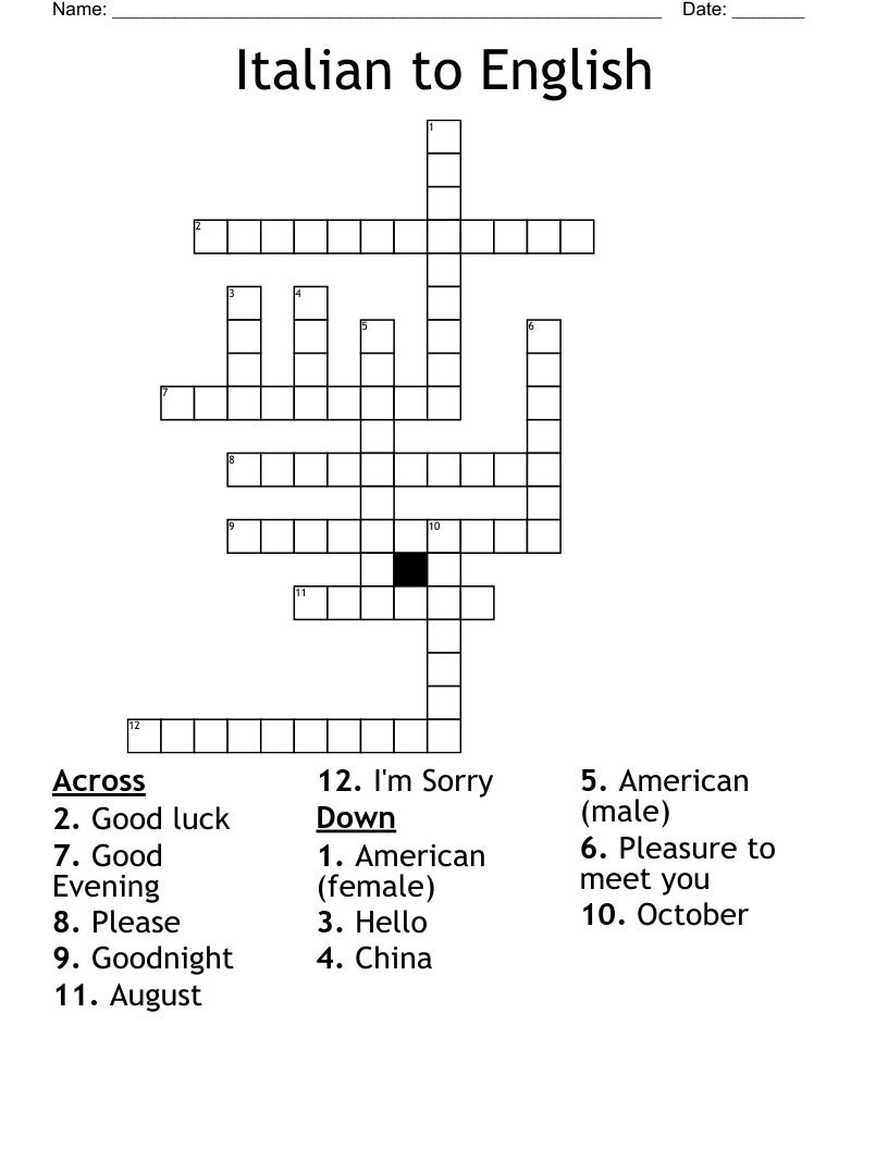 Italian to English Crossword