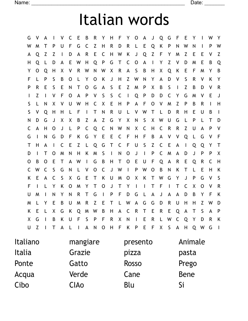 Italian words Word Search