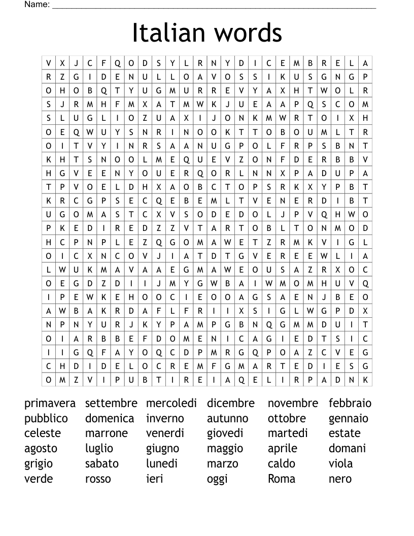 Italian words  Word Search