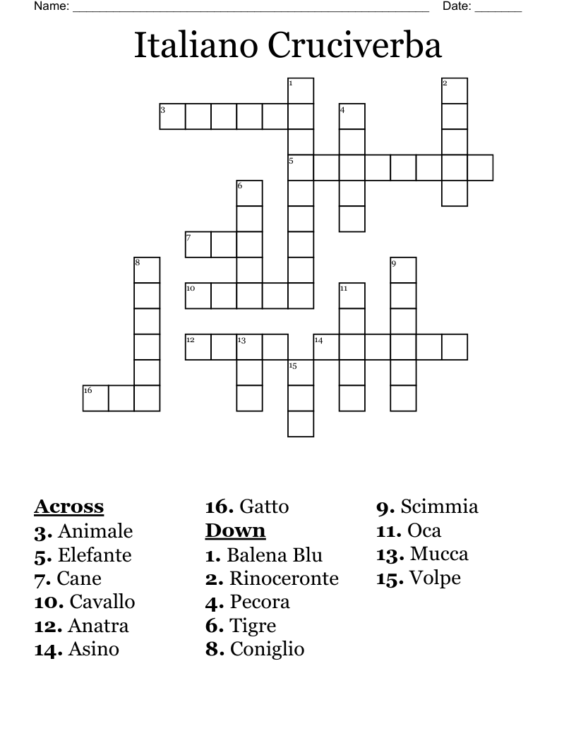 Italiano Cruciverba Crossword