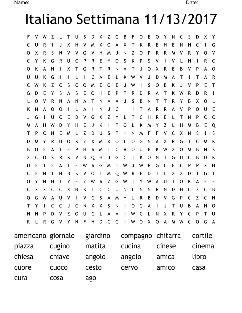 Italiano Settimana 11/13/2017 Word Search