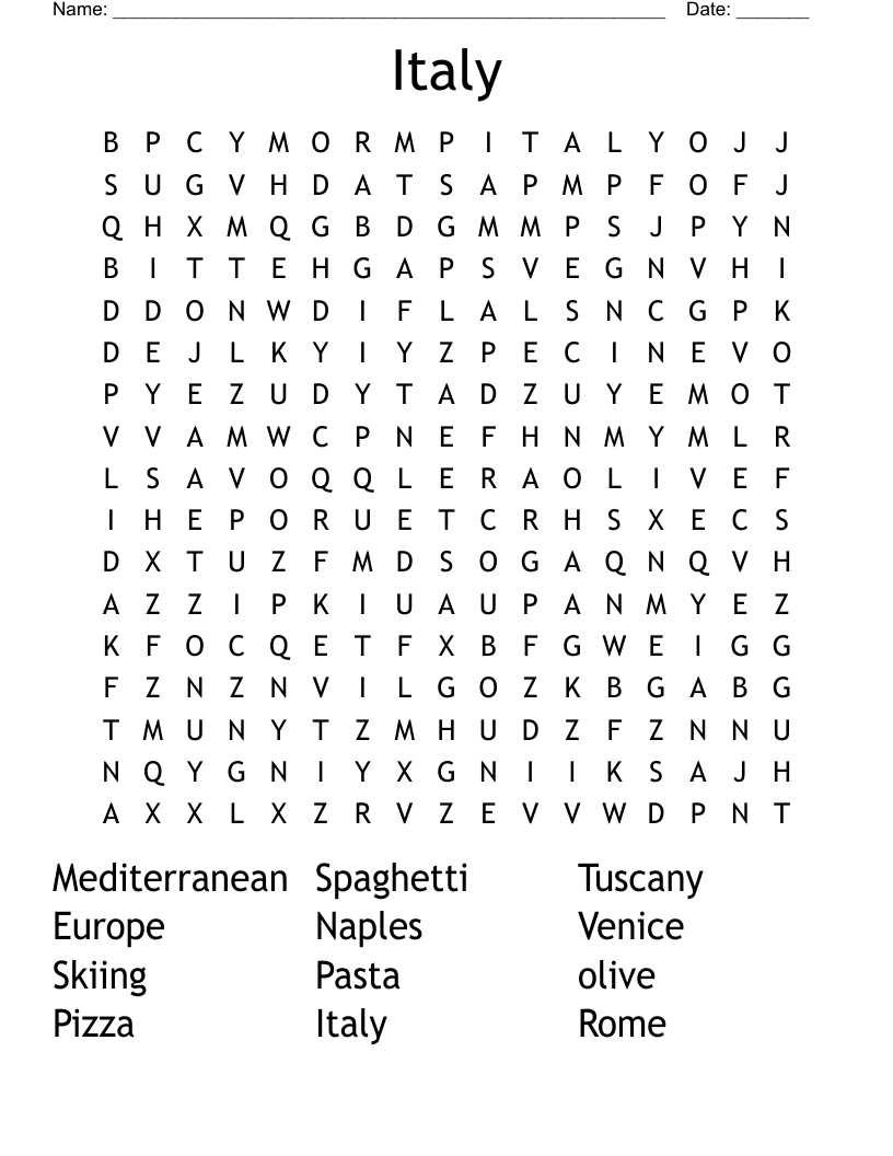 Italy Word Search