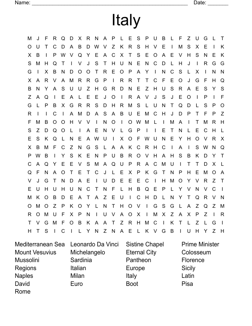 Italy Word Search