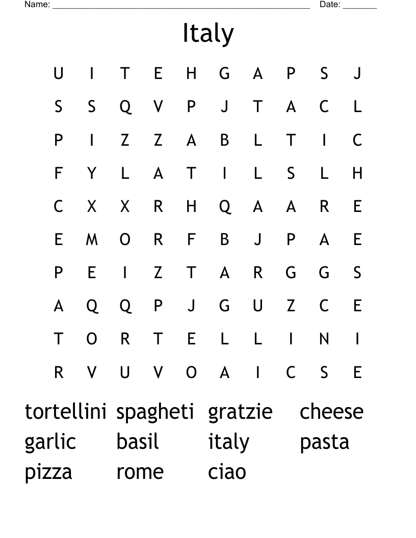 Italy Word Search