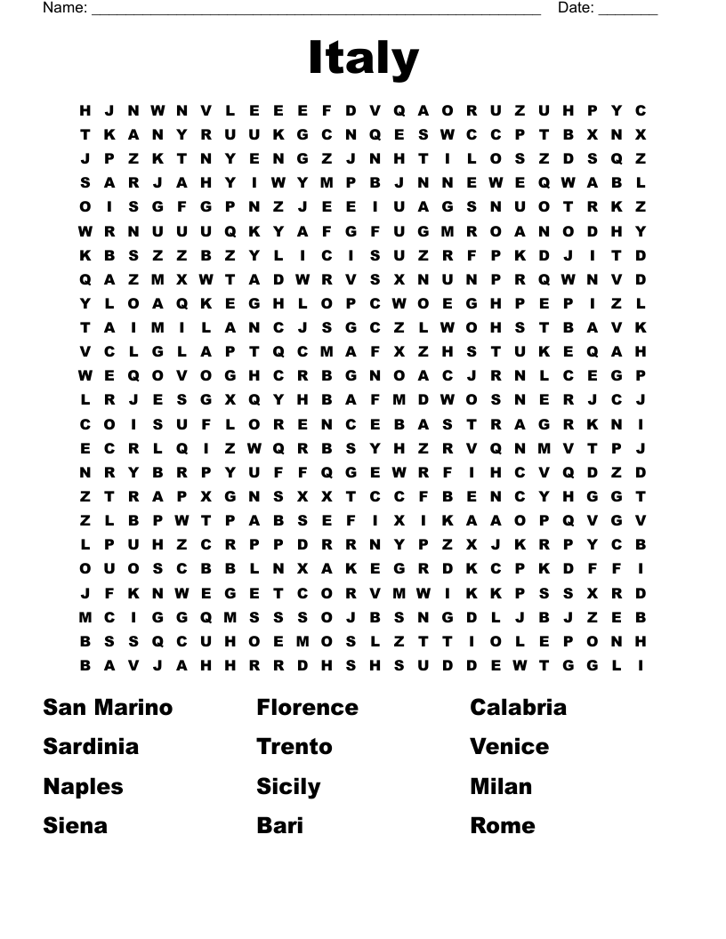 Italy Word Search