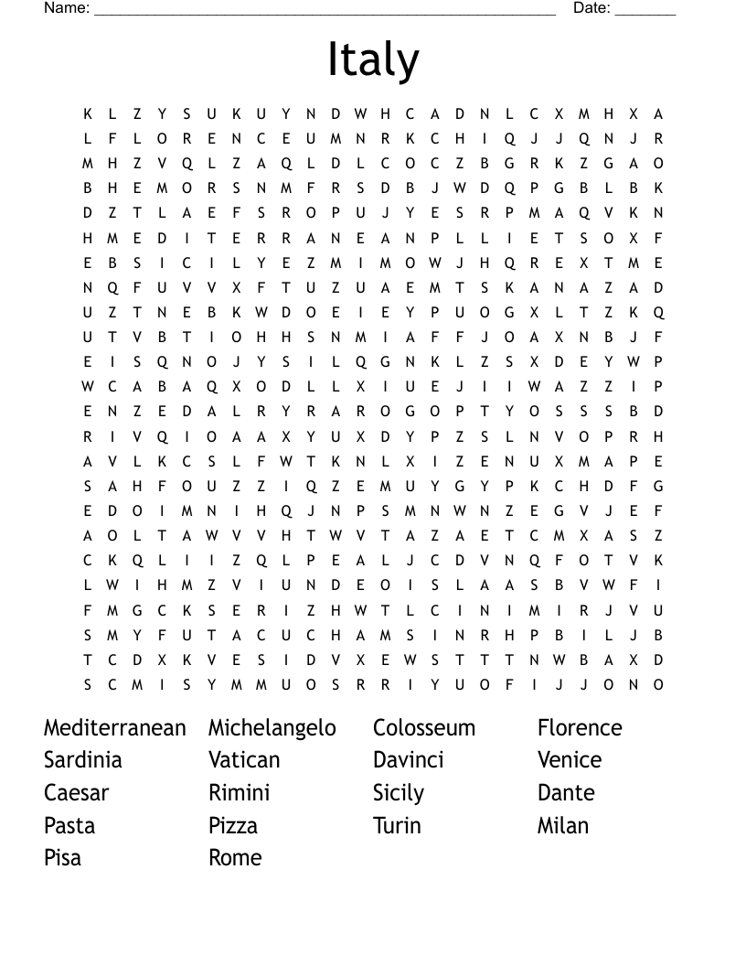 Italy Word Search