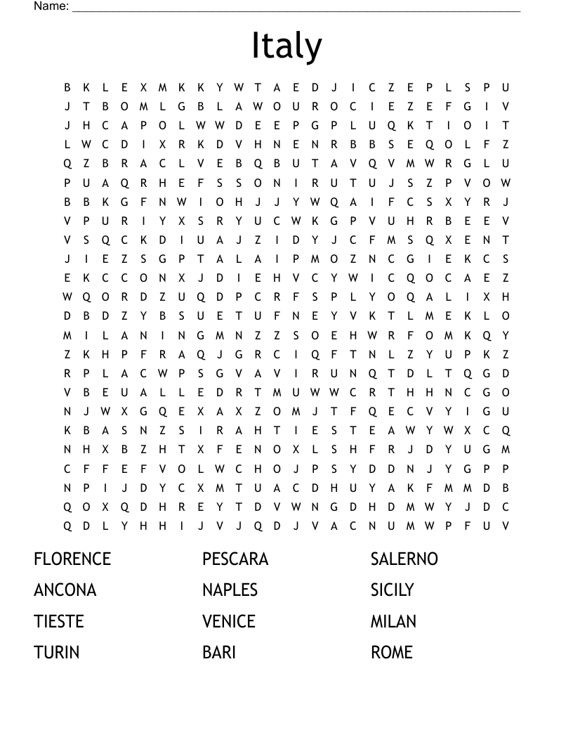 Italy Word Search