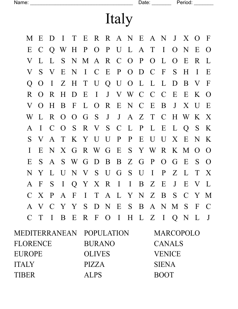 Italy Word Search