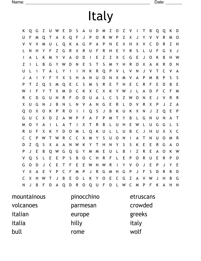 Italy Word Search