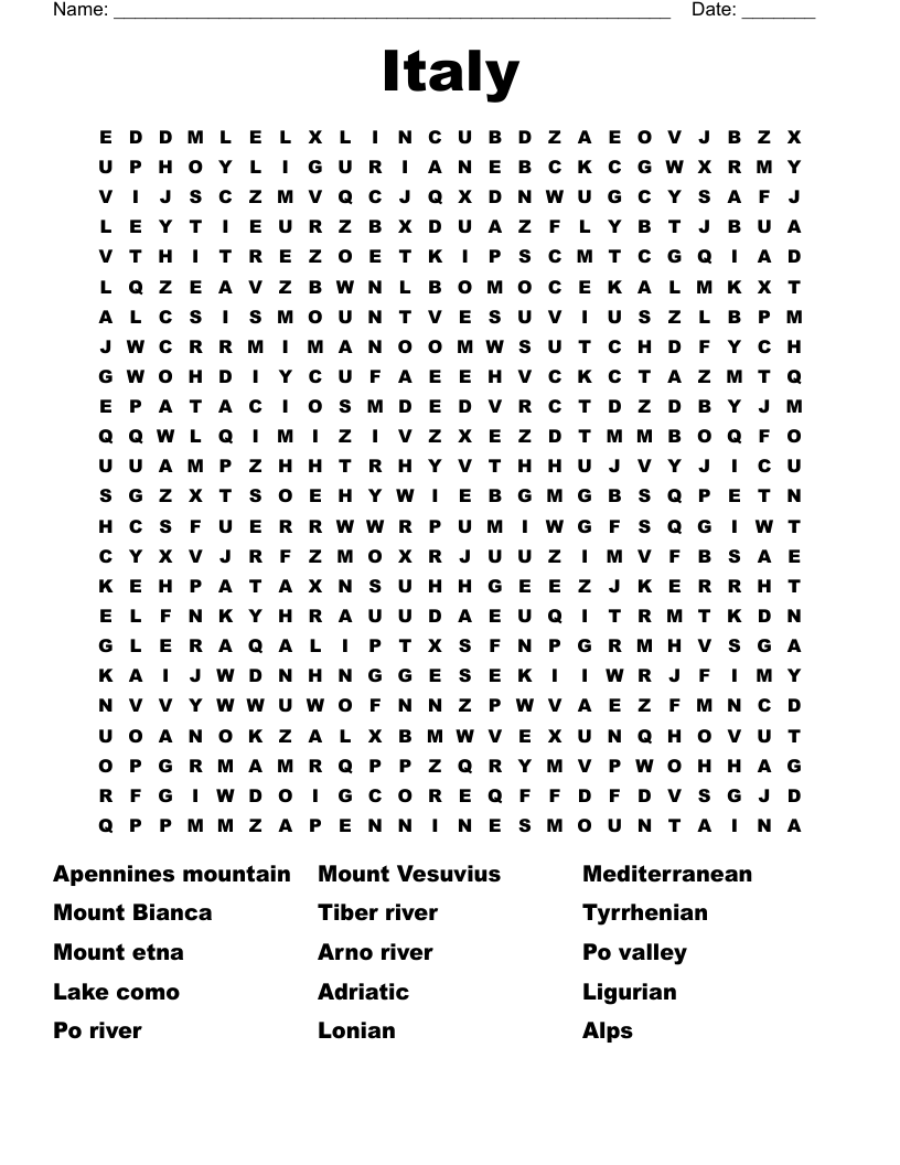 Italy Word Search