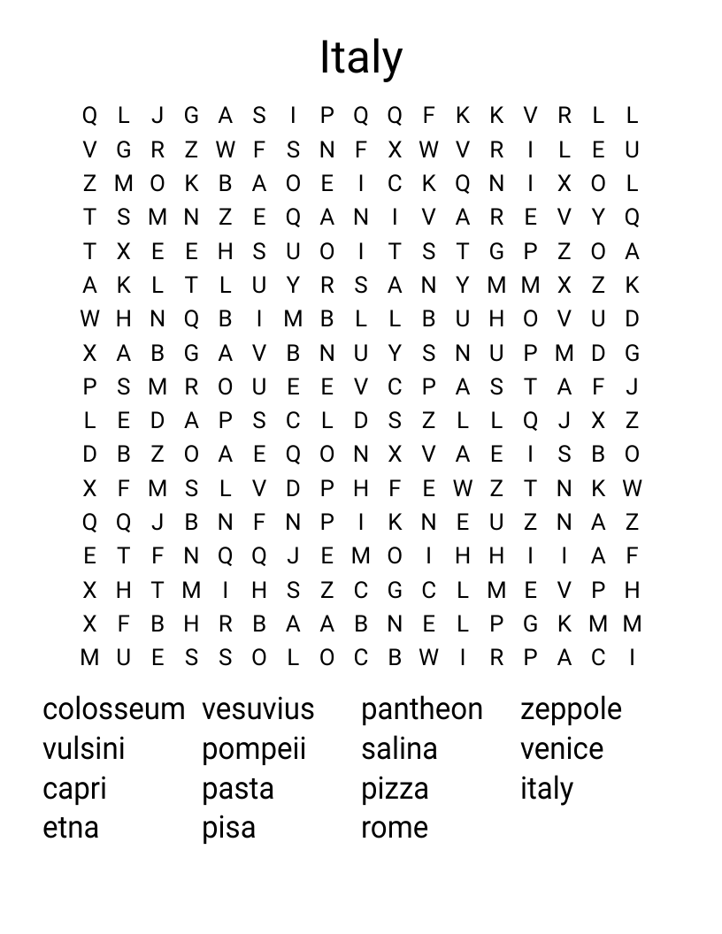 Italy Word Search