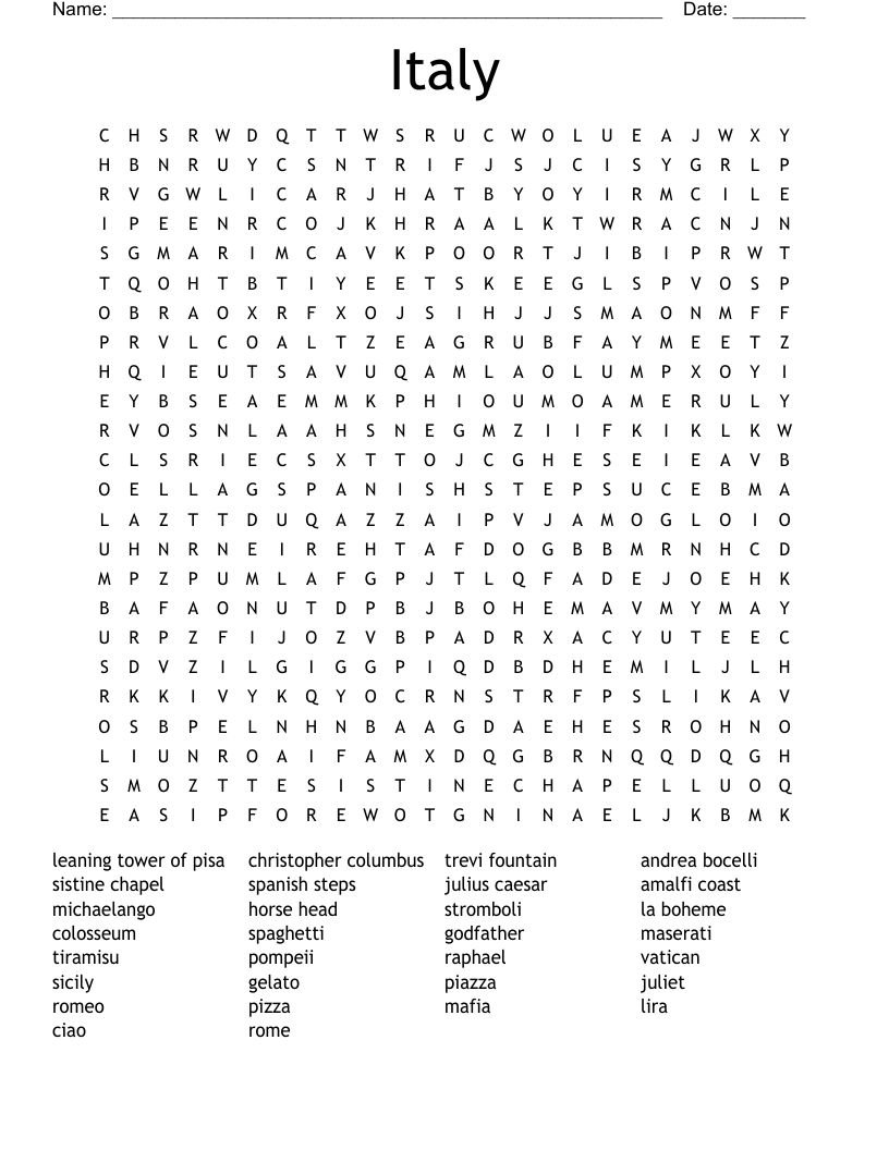 Italy Word Search