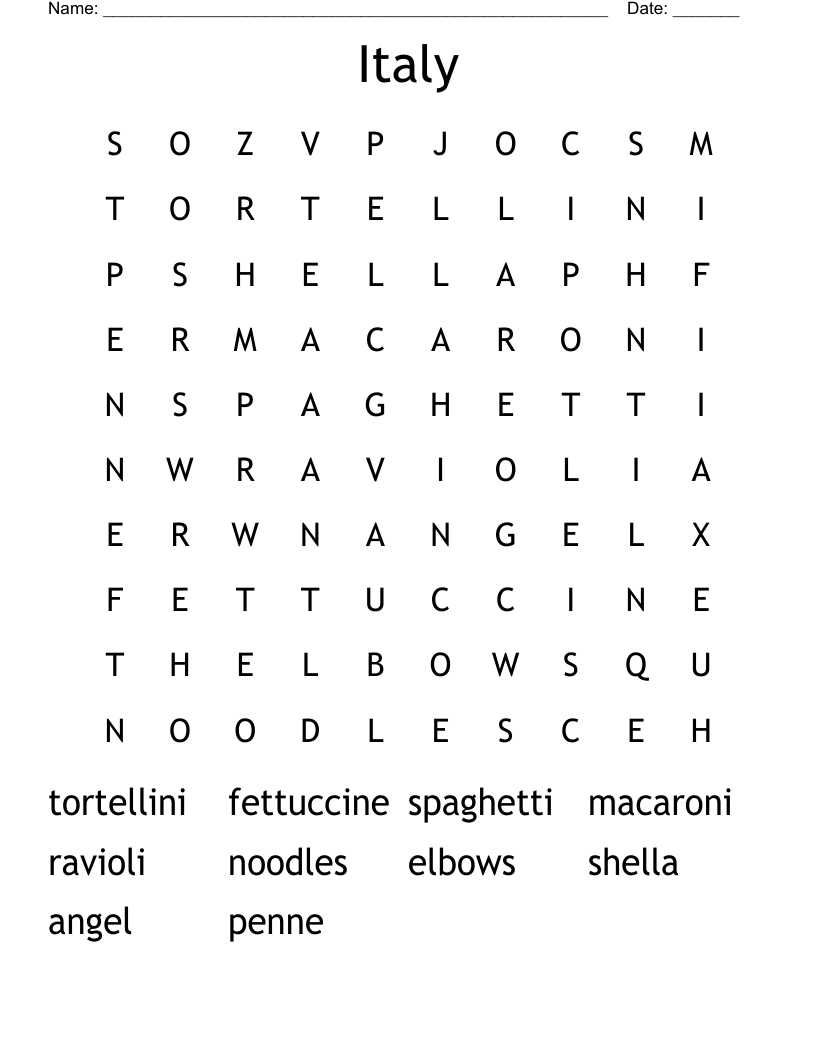 Italy Word Search