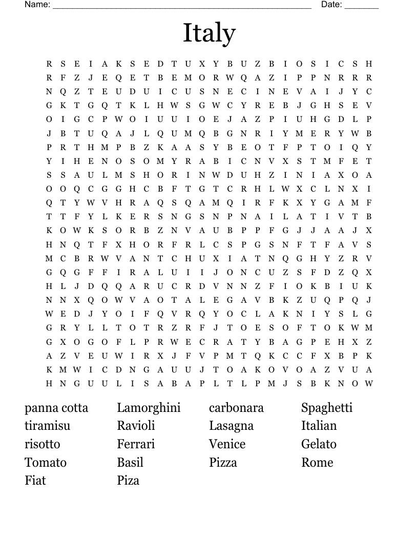 Italy Word Search