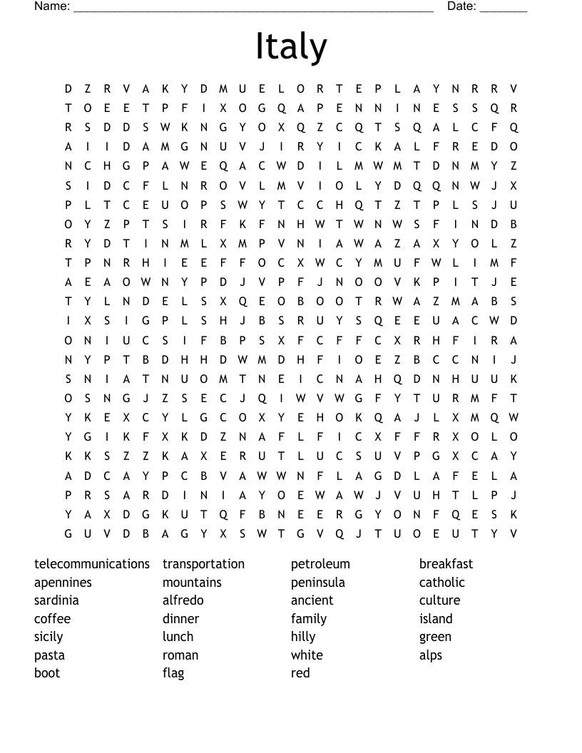 Italy Word Search