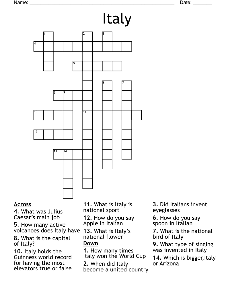 Italy Crossword