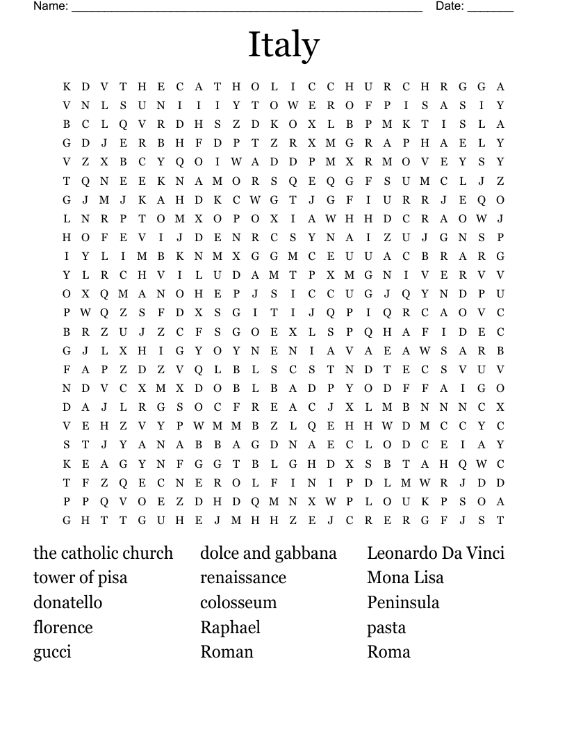 Italy Word Search