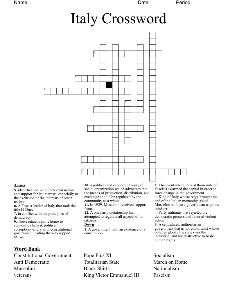 Italy Crossword