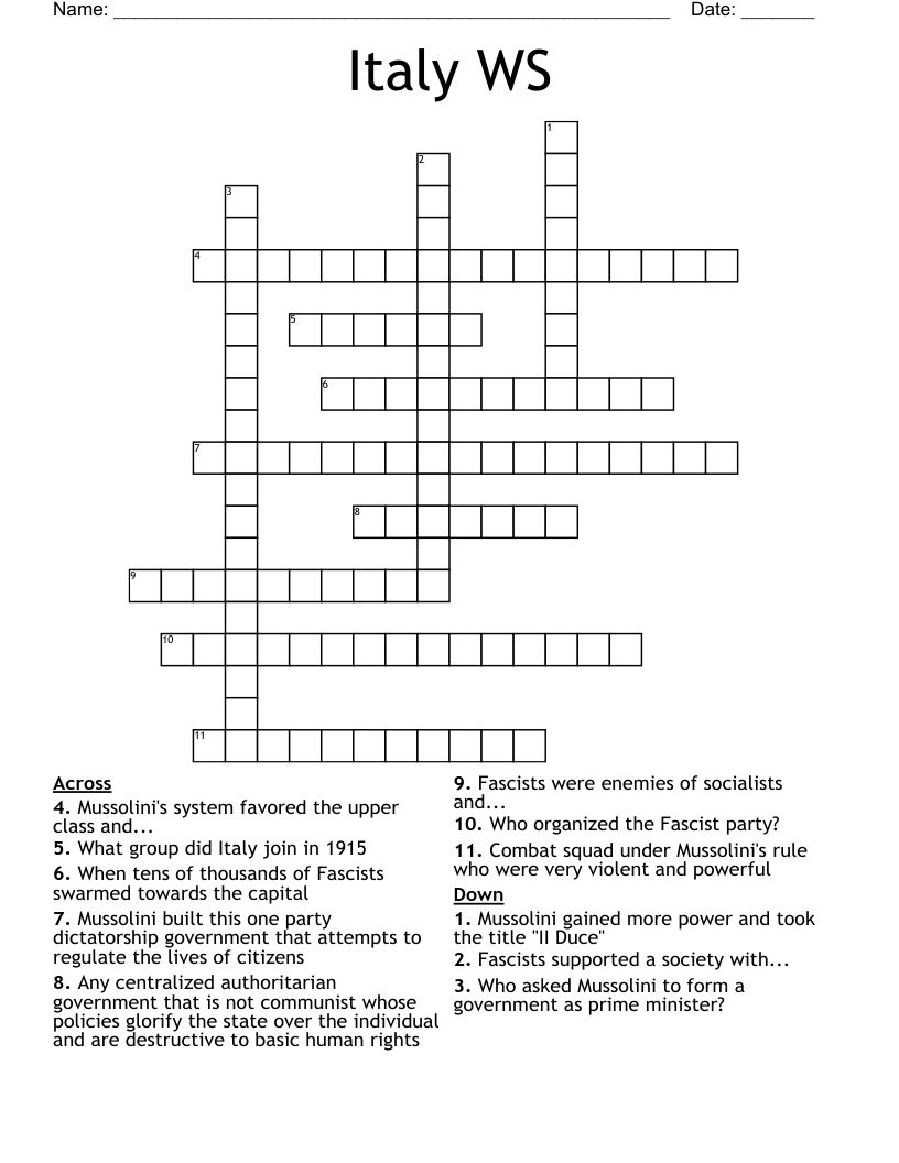 Italy WS Crossword
