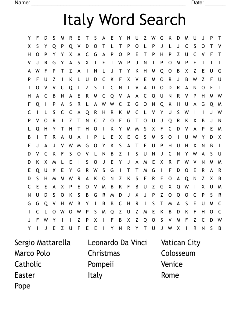 Italy Word Search