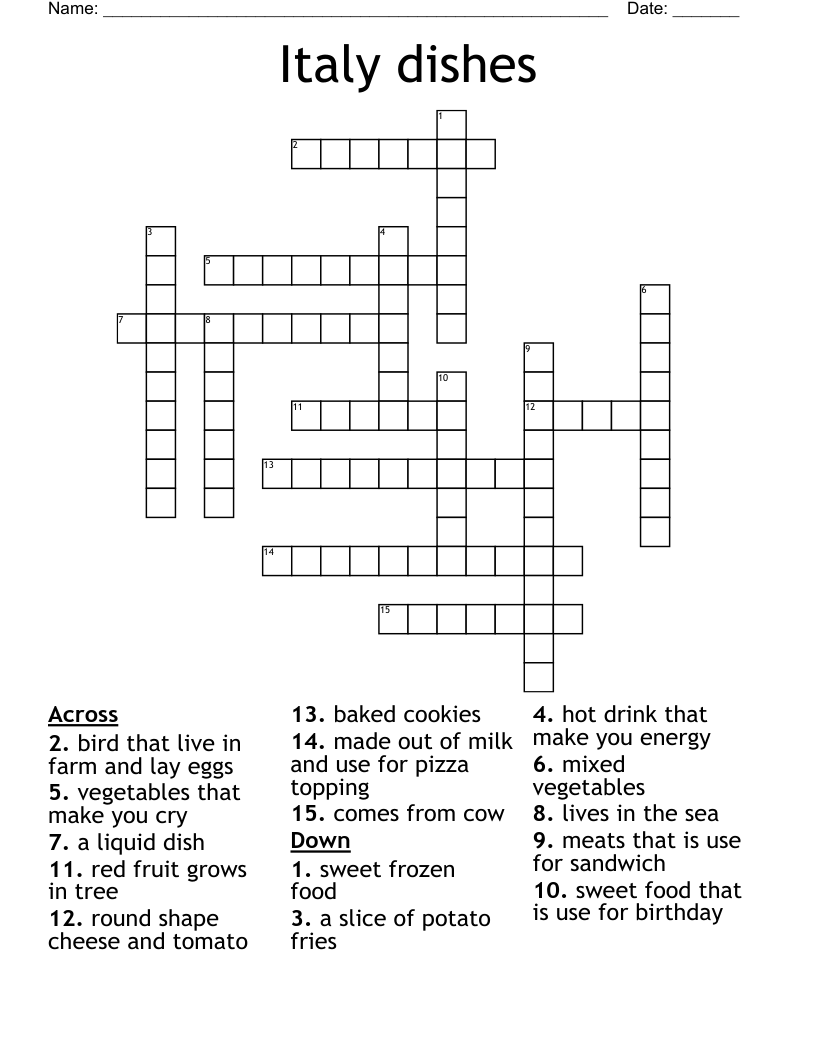 Italy dishes  Crossword