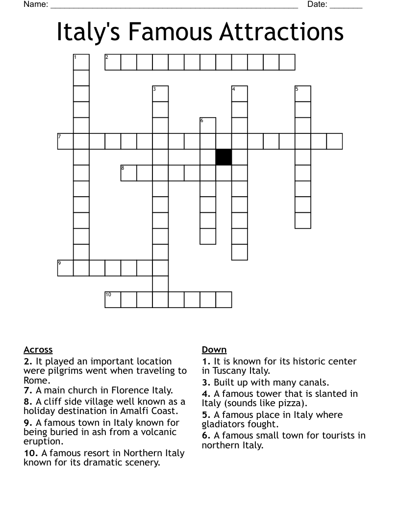 Italy's Famous Attractions Crossword