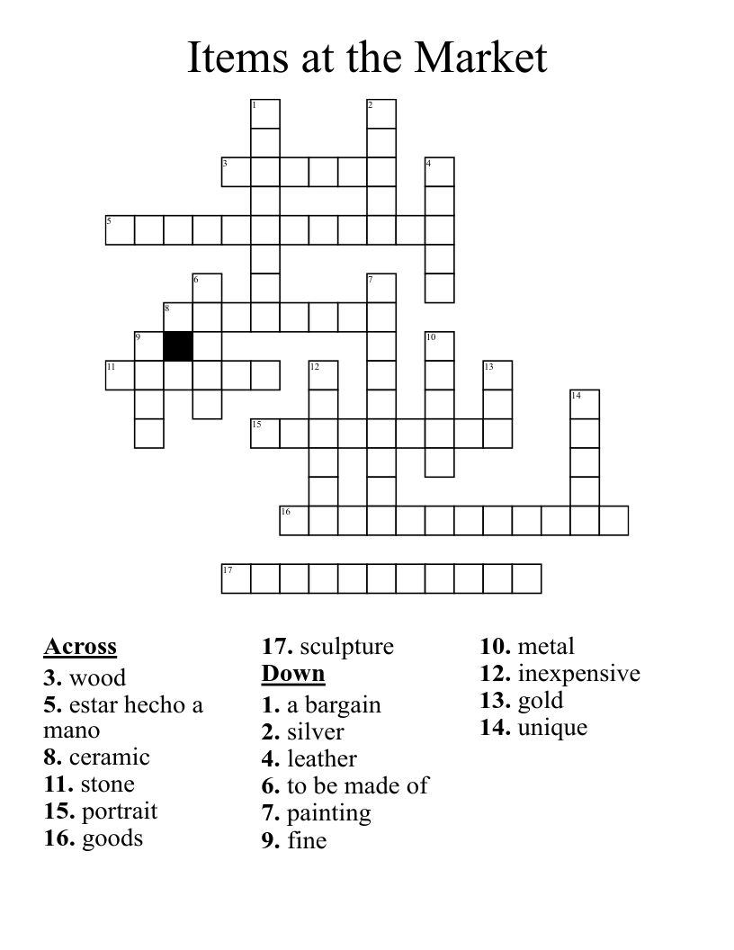 Items at the Market  Crossword
