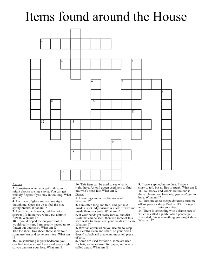 Items found around the House Crossword