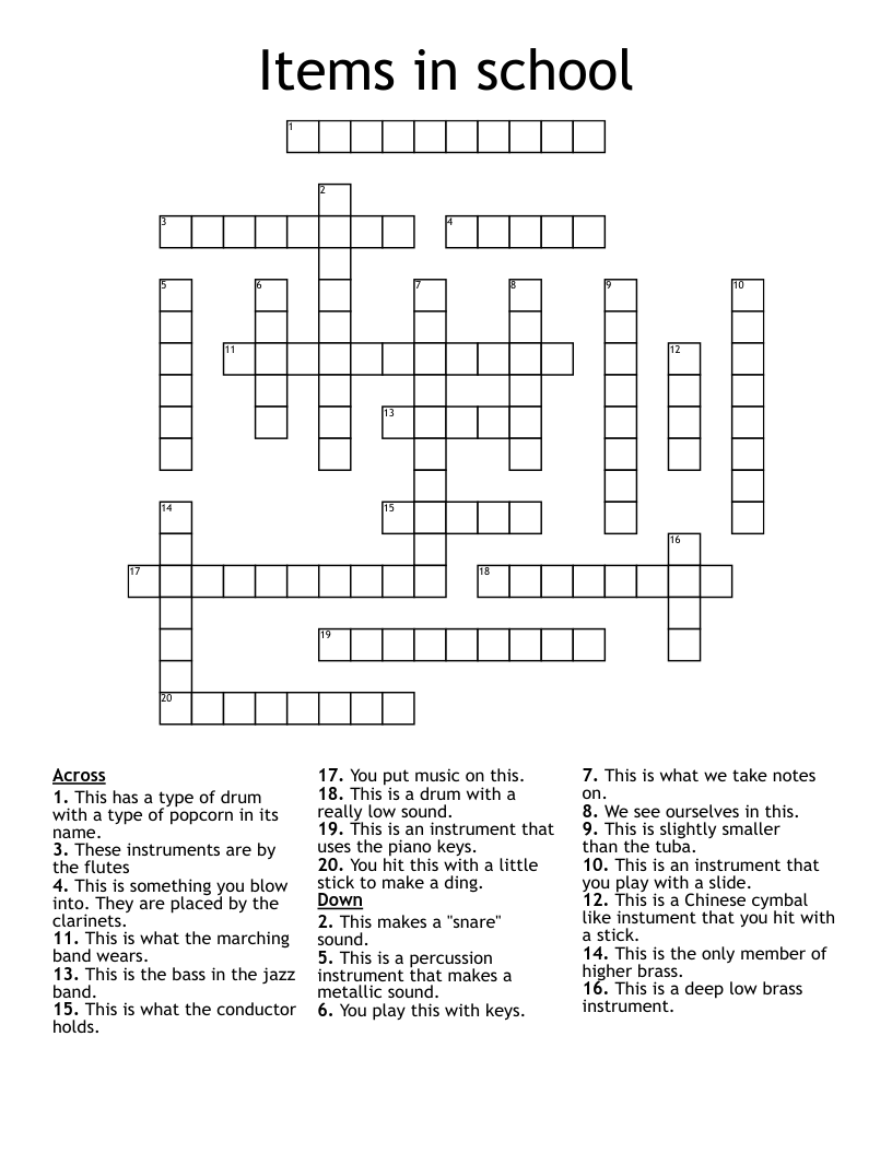 Items in school Crossword