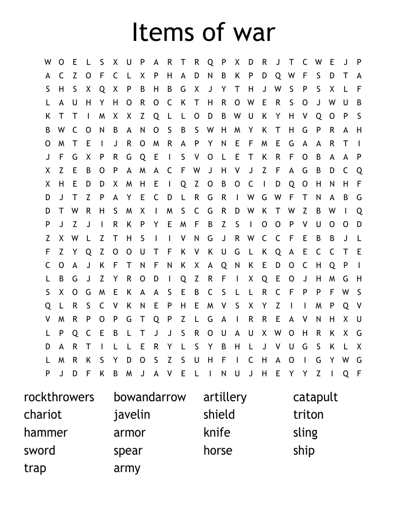 Items of war Word Search