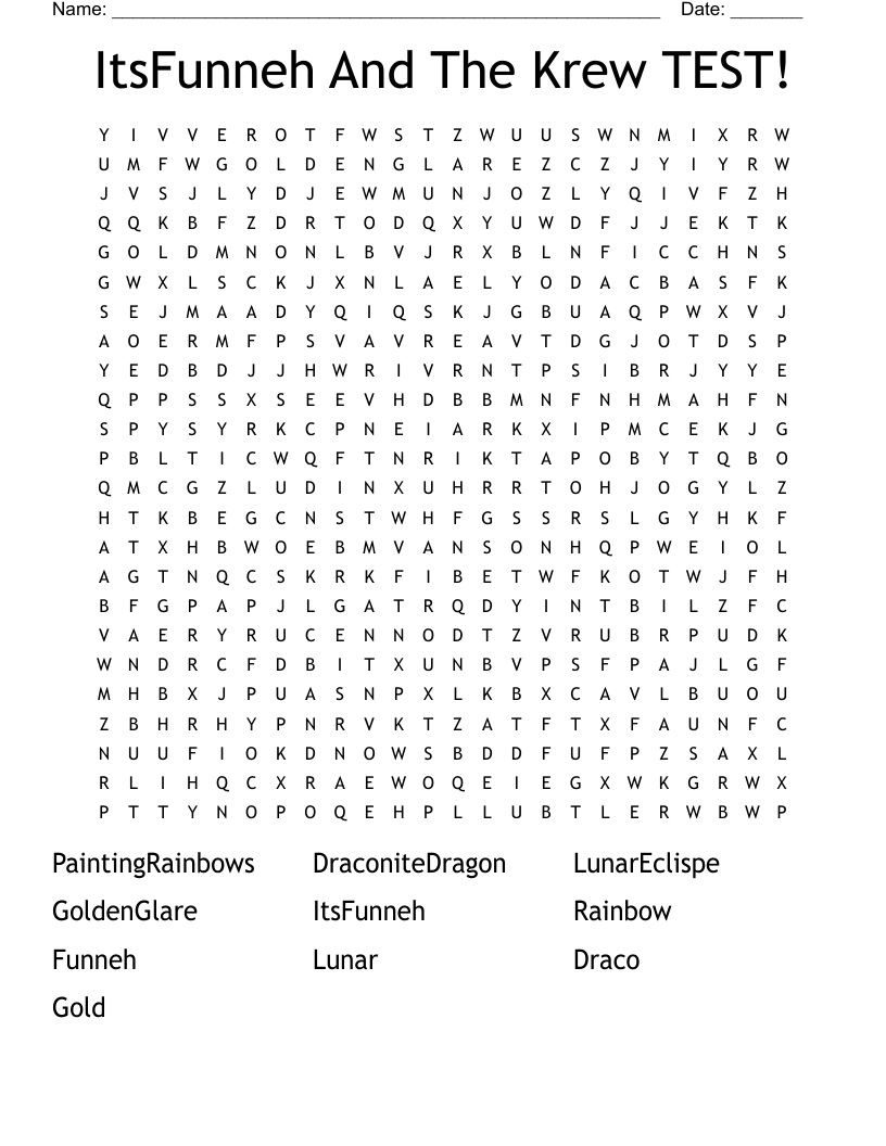 ItsFunneh And The Krew TEST! Word Search
