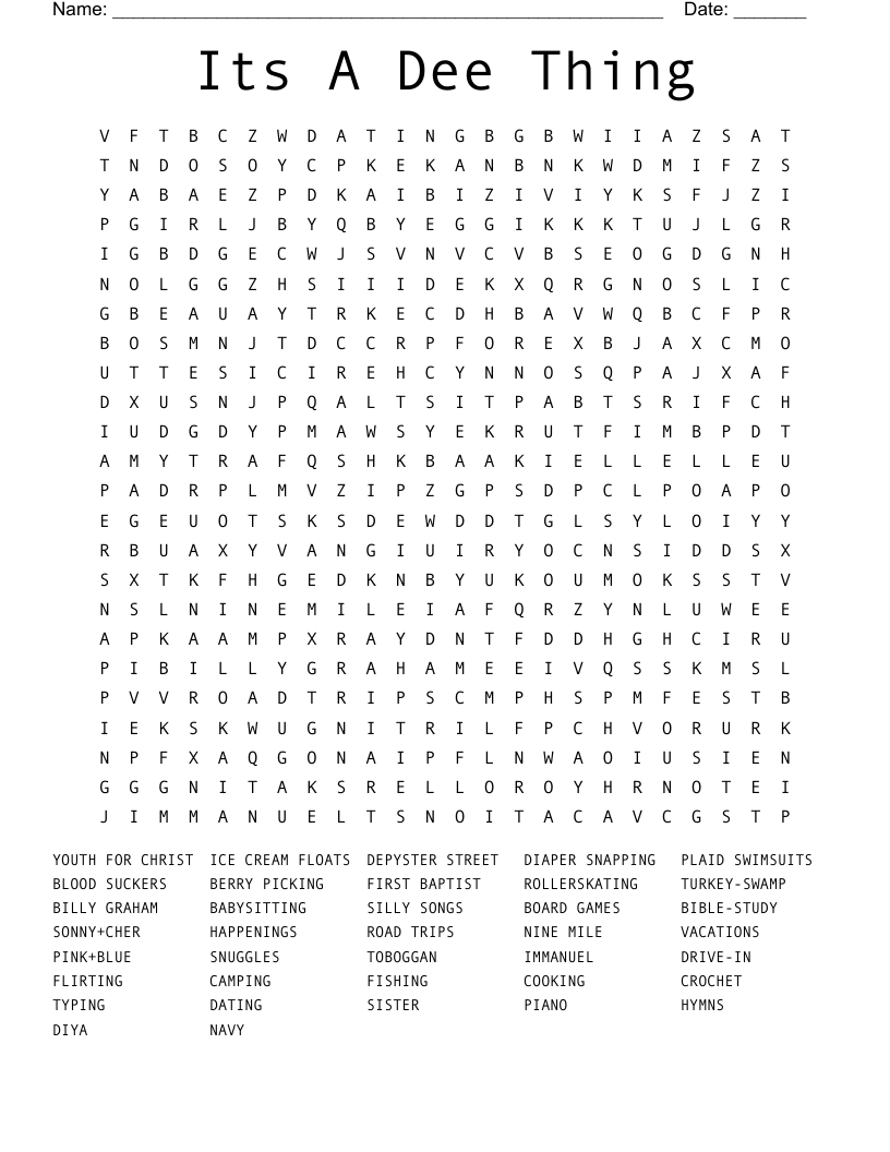 Its A Dee Thing Word Search