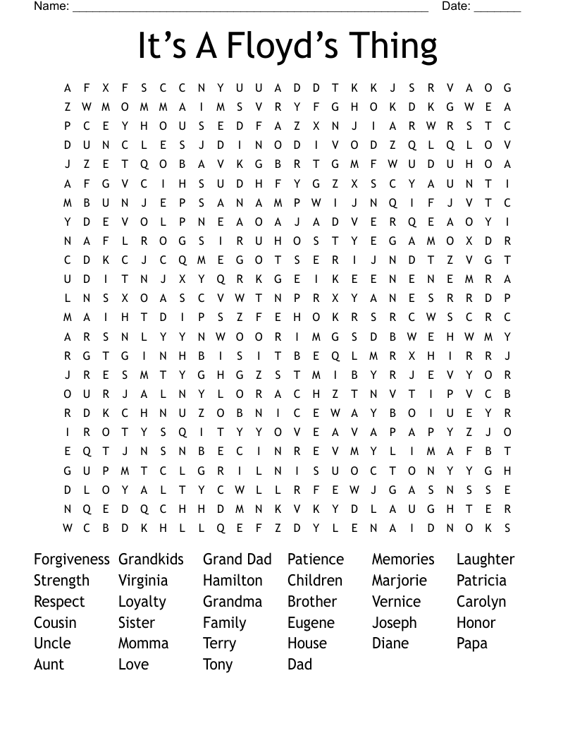 It’s A Floyd’s Thing  Word Search