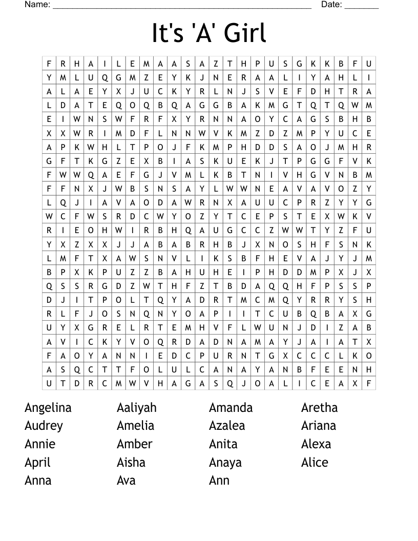 It's 'A' Girl Word Search
