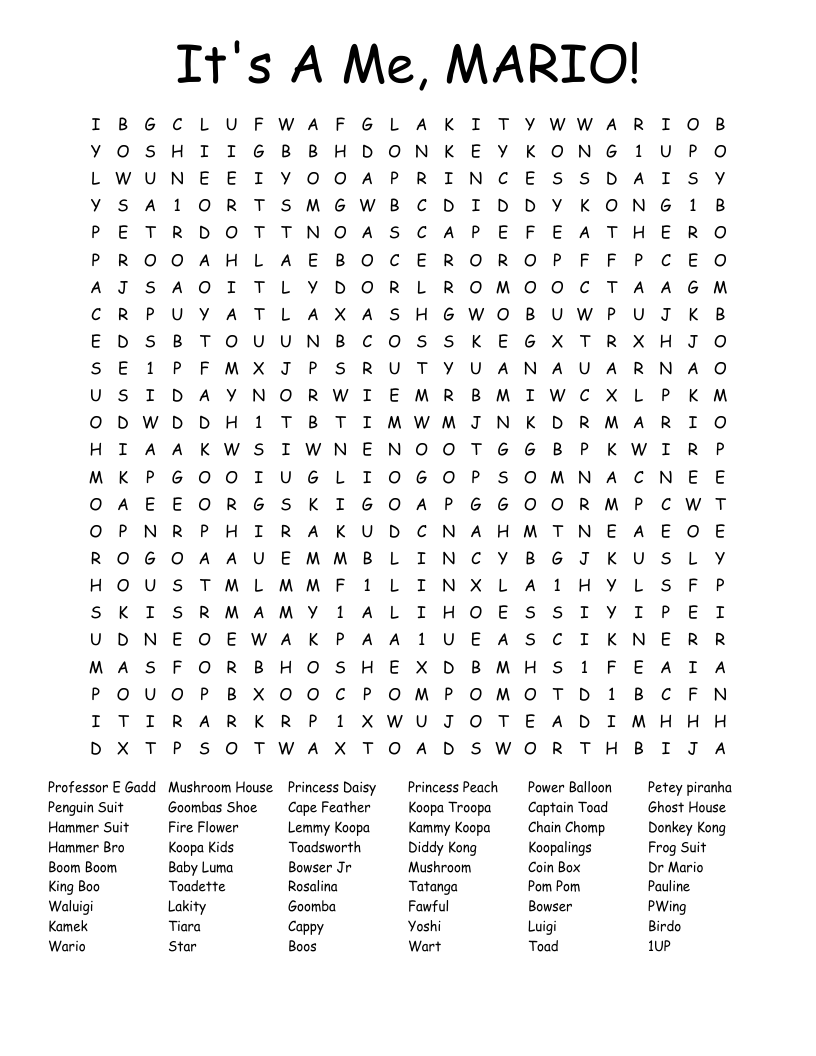 It's A Me, MARIO! Word Search