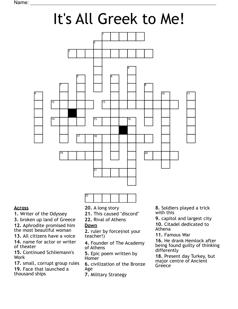 It's All Greek to Me! Crossword
