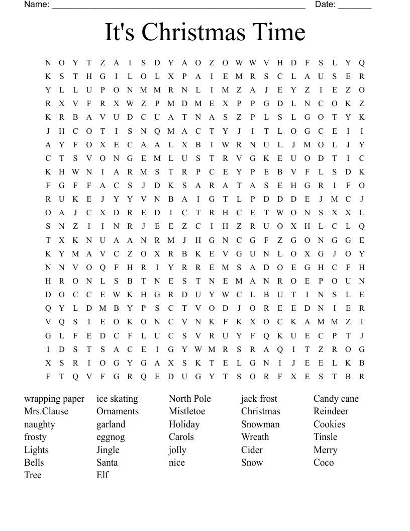 It's Christmas Time Word Search