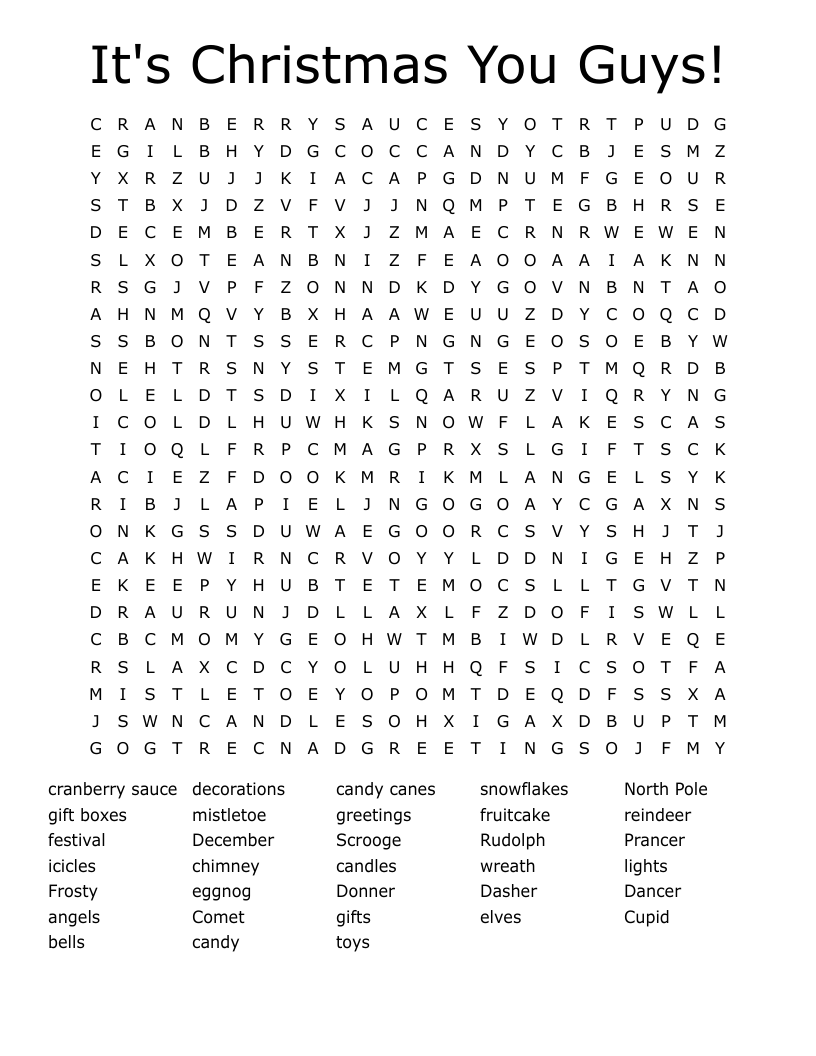 It's Christmas You Guys! Word Search