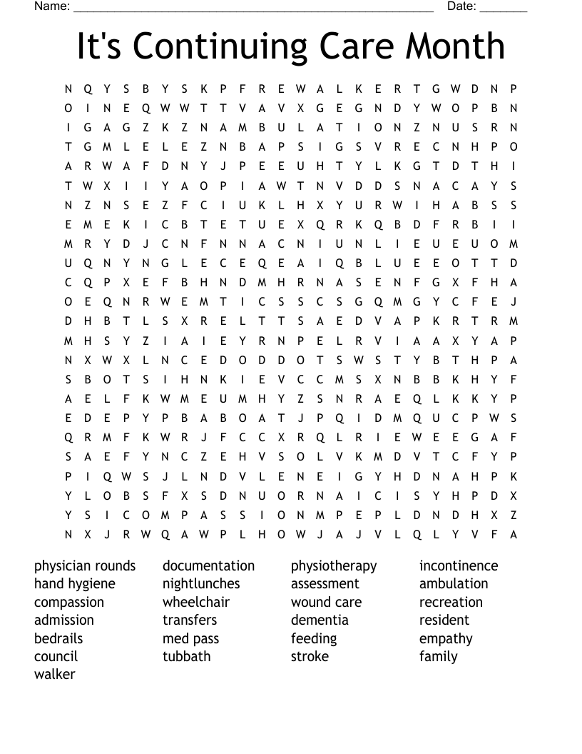 It's Continuing Care Month Word Search
