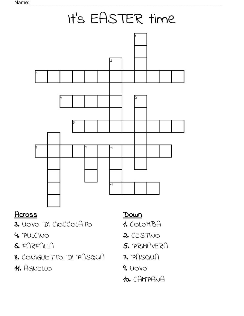 It's EASTER time Crossword