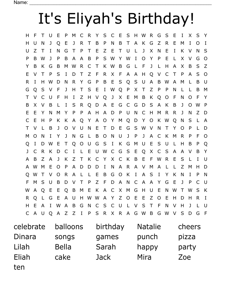 It's Eliyah's Birthday! Word Search
