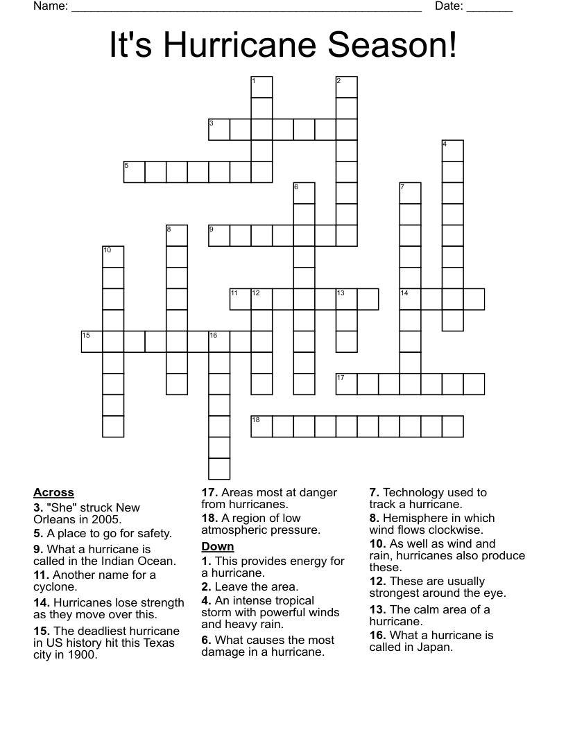 It's Hurricane Season! Crossword