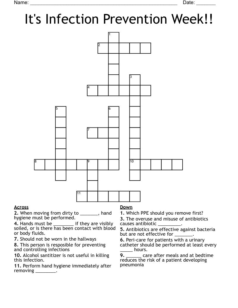It's Infection Prevention Week!! Crossword