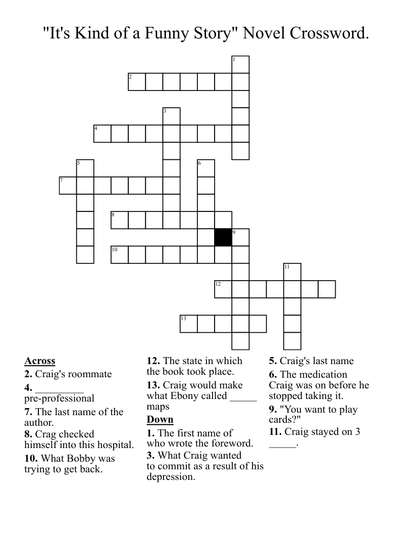 "It's Kind of a Funny Story" Novel Crossword.